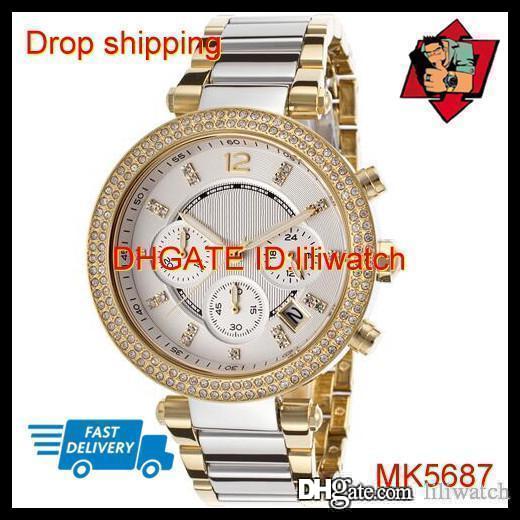 

100% ORIGINAL JAPAN MOVEMENT DROP SHIPPING New MK5687 MK5688 MK5774 MK5781 MK5885 MK5896 MK6106 Chronograph Parker Chambray Ladies Watch, Brown