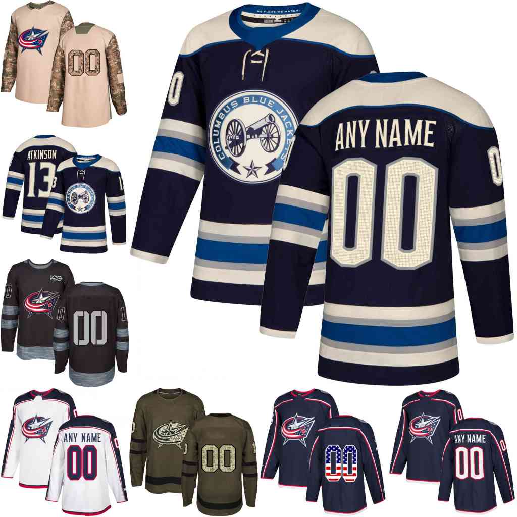 

2019 Navy Alternate Custom Mens Columbus Blue Jackets Cam Atkinson Nick Foligno Sergei Bobrovsky hockey Jersey Any Name Number stitched, Brown men s-3xl