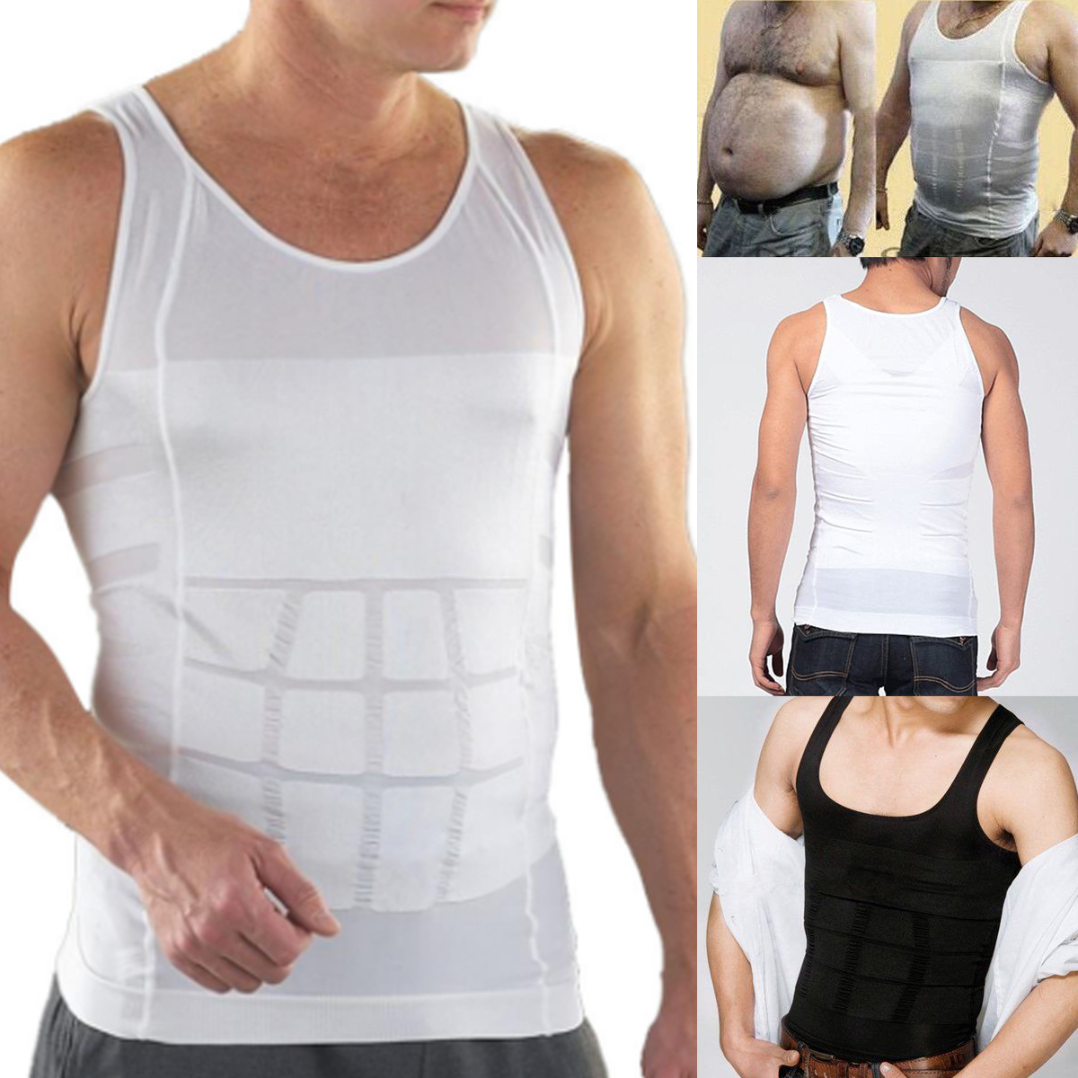 

Men Slimming Vest Body Shaper Slimming Shirt Full Waist trainer Shapewear Corsets Vest Tummy Shaper Underwear, White
