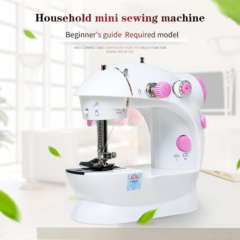 

Portable Electric Sewing Machine Pink Mini Handheld Useful ABS Sewing Machine Small Single Needle Home Desktop Automatic
