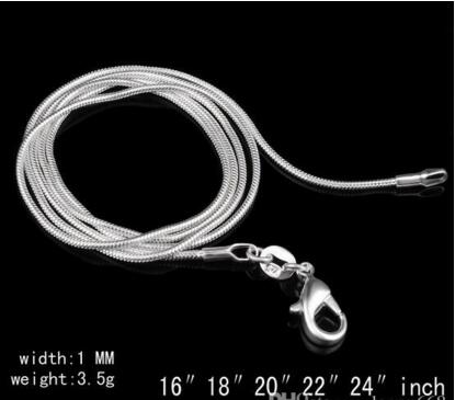 

Snake chain 100 pcs 925 Sterling Silver Smooth Snake Chain Necklace Lobster Clasps Chain Jewelry Size 1mm 16inch --- 24inch
