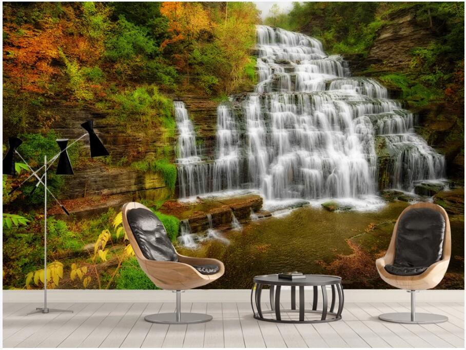 

WDBH custom photo mural 3d wallpaper Natural scenery flowing water waterfall background home decor 3d wall murals wallpaper for walls 3 d, Non-woven wallpaper