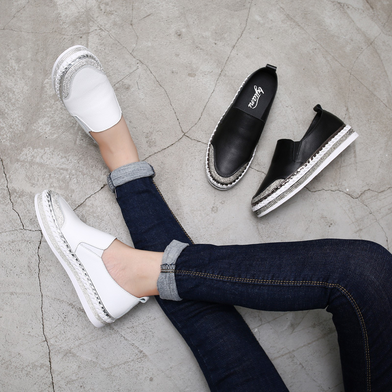 

Yu Kube Genuine Leather Loafers Shoes 2019 Crystal sneakers Ballerina Woman Flats Ladies white Driving shoes zapatos de mujer, Blue
