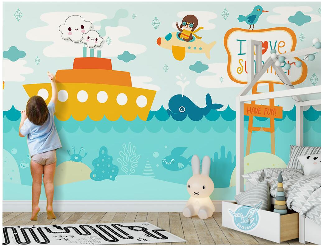 

WDBH 3d photo wallpaper custom mural European simple cartoon sea boat children room home decor 3d wall murals wallpaper for walls 3 d, Non-woven