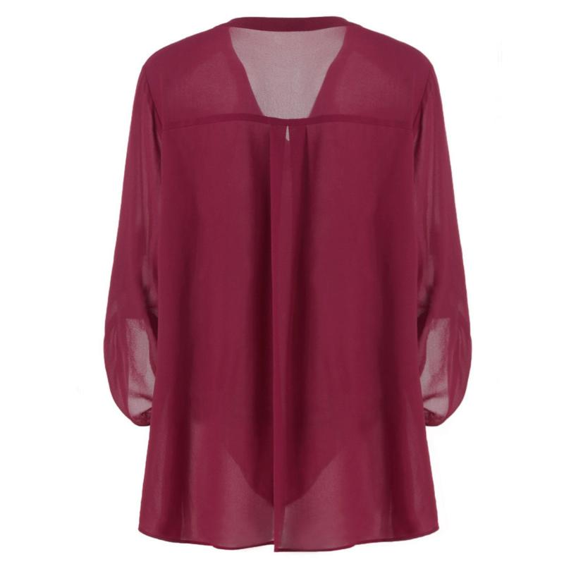 

HOT SALE Adjustable Sleeve Chiffon Blouse Womens Plus Size Fashion Tops V-neck Solid Blouse Shirt Free Shipping Blusa de moda, Blue