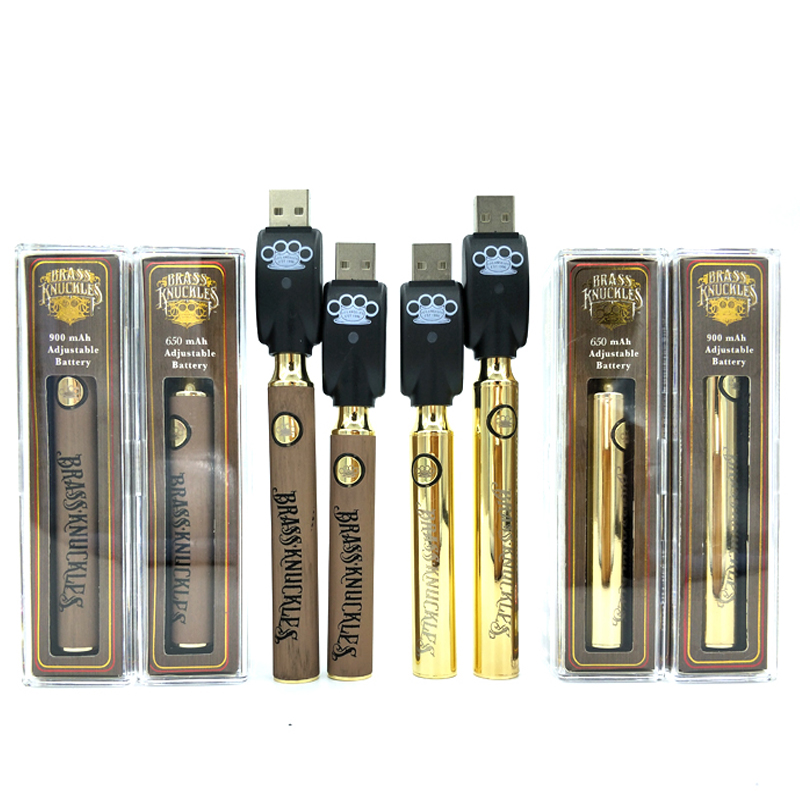 

Brass Knuckles Battery 650mAh 900mAh Gold Wood Adjustable Variable Voltage Preheat Bud Touch VV Vape Pen For 510 Thread Cartridges