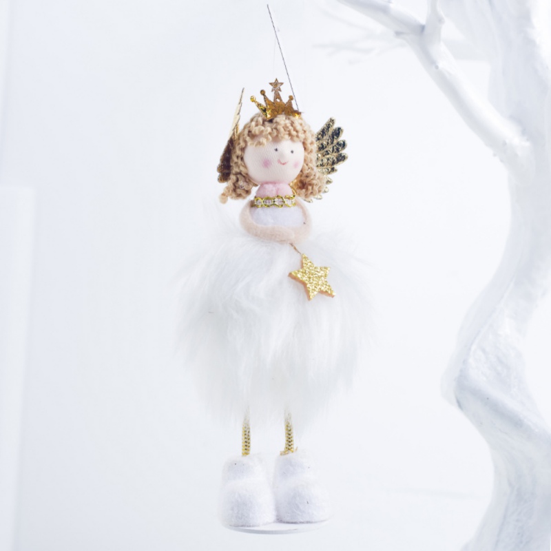 

Christmas Plush Angel Doll Ornaments Silver Plush Hanging Posture Doll With Golden Crown Snowman Decoration for Home Christmas