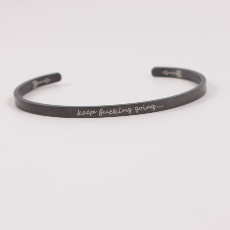 

Black Stainless Steel Positive Inspirational Bracelet Engraved Quote Mantra Bracelet & For Women
