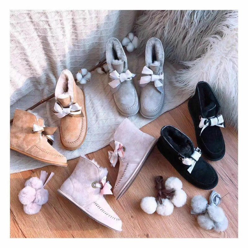 

Designer women Winter Snow Boots Fashion Australia Classic Short boot Ankle high quality girl Gita Bow Mini booties Pompom Ribbon snow boots, Pink