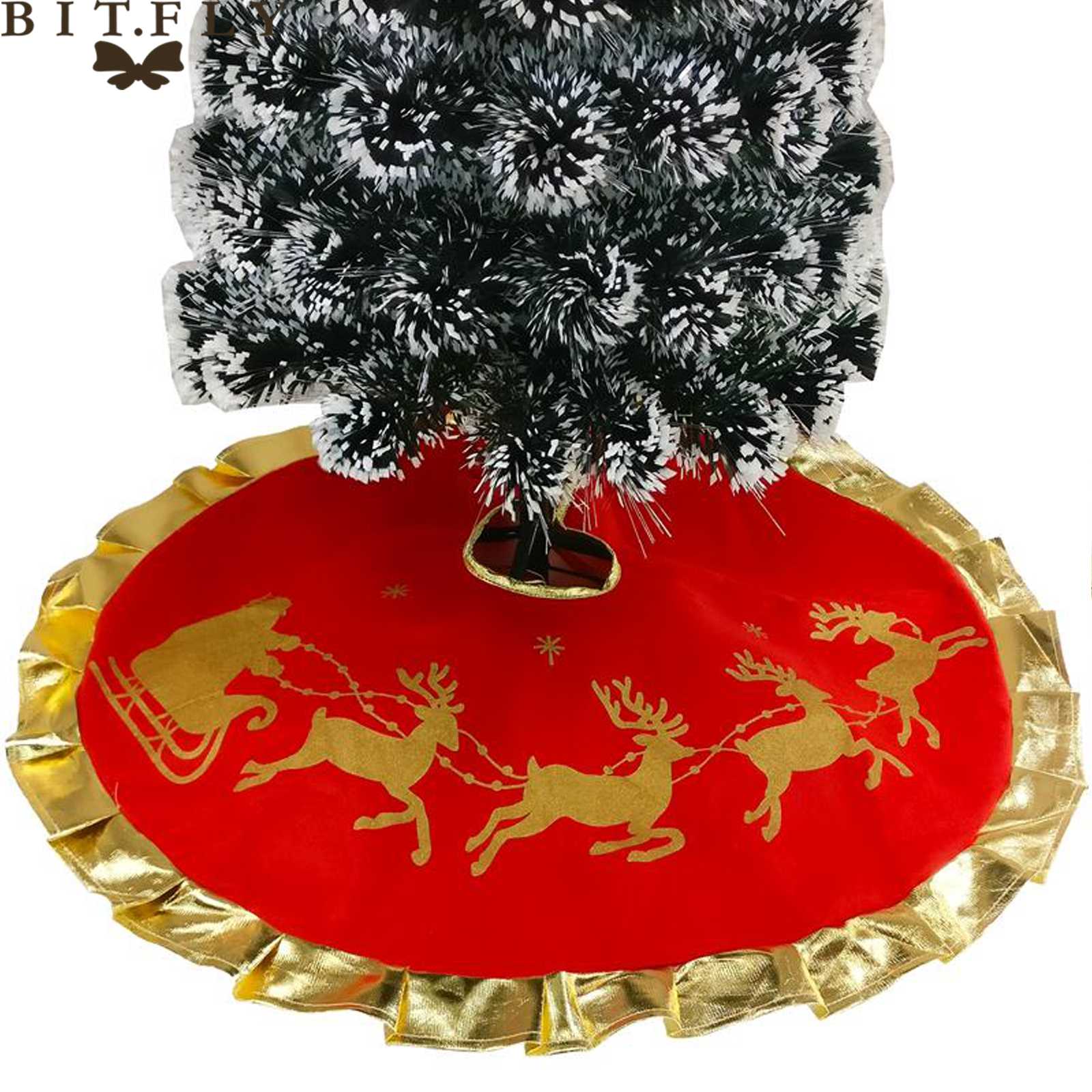 

90cm Red Elk Christmas Tree Skirts gift Carpet Merry Christmas Decoration for Home Xmas Party Supplies New Year Decoration