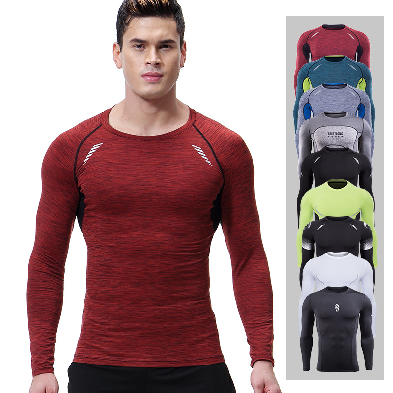 

men Fitness Wear long sleeve Men Comp Shirs Tight Tshirt Long Sleeve Them Under Top Fitns Base Layer Weight Lifting Wear free shippig, Colour 3