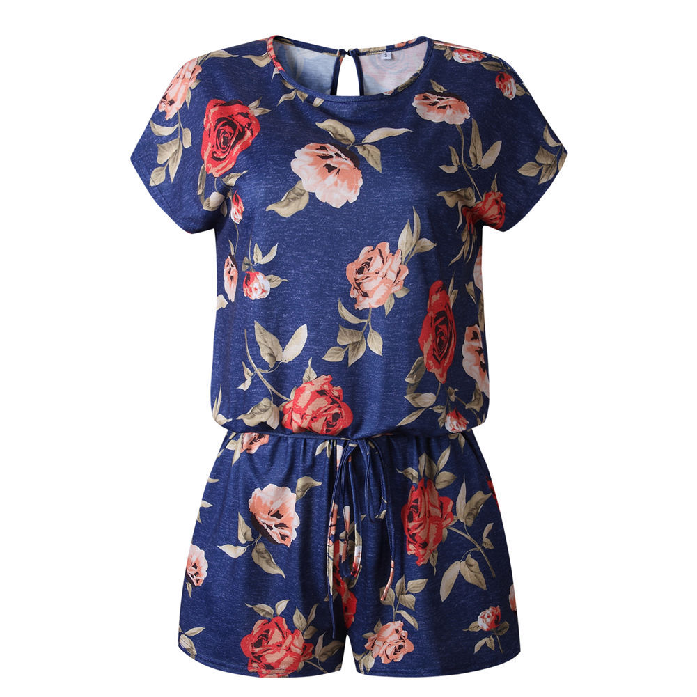 

Women Short Sleeve Floral Print Strappy Short Jumpsuit Playsuit for Summer QL Sale, Wine red