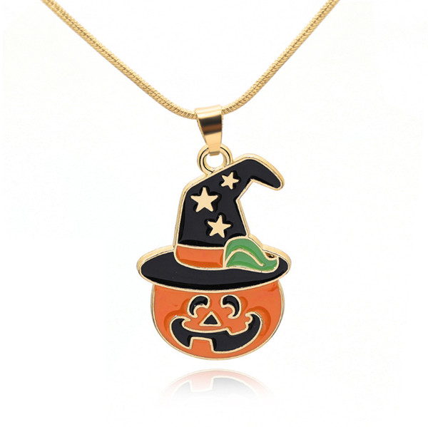 

1pc skull Halloween gift Stars Magic Hat Pumpkin Ghost Pendant chain Necklace Horror Movie Festival Logo Lucky woman mother men's family gifts jewelry