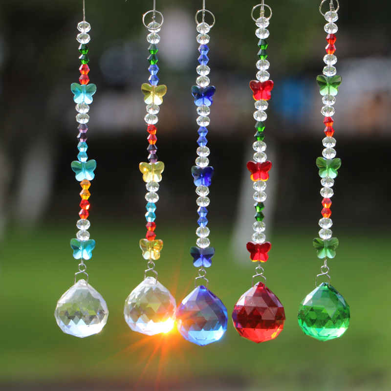 

5PCS Butterfly Crystal Suncatcher Ball Prism Hanging Glass Drop Pendant Feng Shui Decoration Gift 40mm W088