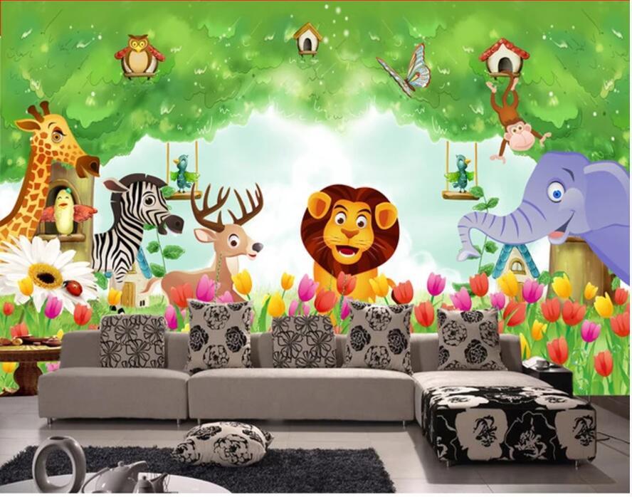 

3d wall murals wallpaper for walls 3 d Animal Kingdom Cute Cartoon Children's Room background 3d wallpaer custom photo mural home decor, Non-woven wallpaper