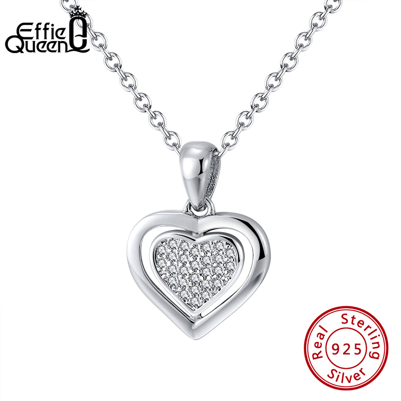 

Effie Queen Romantic Love Personalized 925 Silver Pendant Necklaces with Heart Shape Zircon Jewelry Party Gift BN223