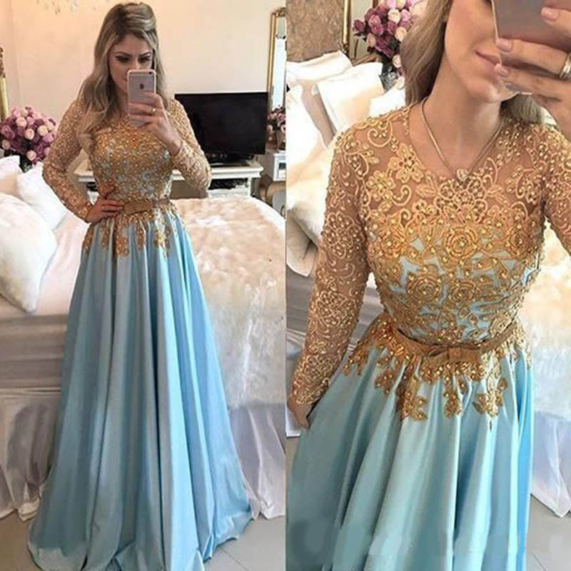 

2020 Cheap Long Sleeves Evening Dress Newest Ocean Blue Arabic Dubai A Line Formal Holiday Wear Prom Party Gown Custom Made Plus Size, Light purple