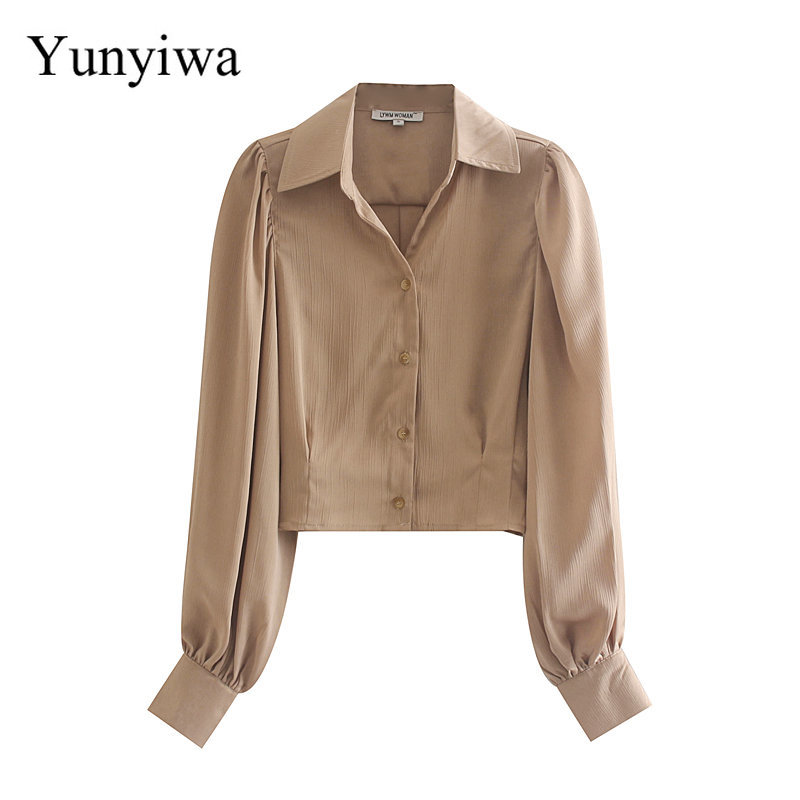 

French Style Women Vintage Puff Sleeve Solid Casual Smock Blouse Shirts Office Lady Wear Retro Chic Blusas Femininas Tops, As picture