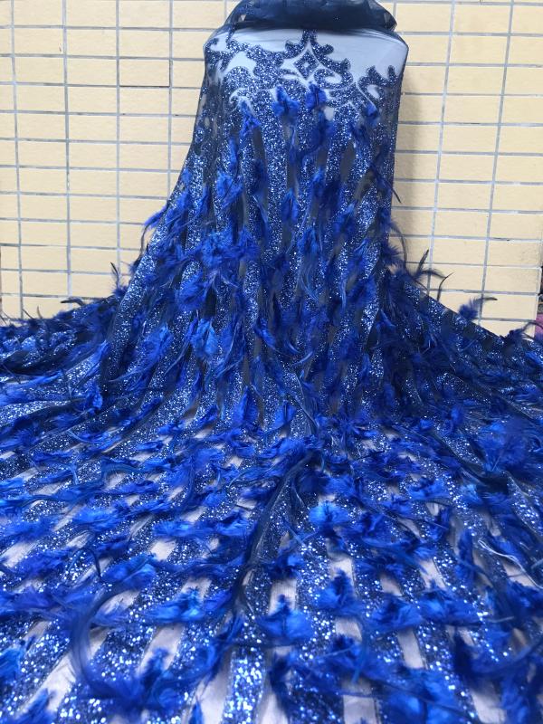 

on sale JIANXI.C-306805 Nigerian Lace Fabric with feather glued glitter lace Fabric for party dress