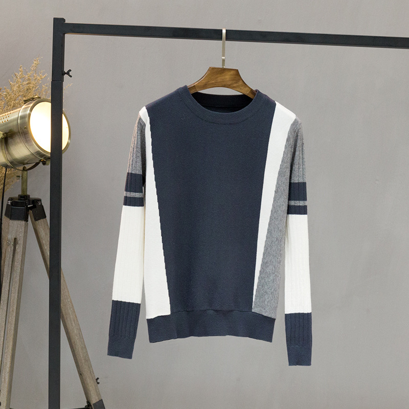 

Autumn Winter Sweater Women Contrast Color Pullover Jumper women Long Sleeve O-Neck Knitted Tops Outwear Pull Femme Pullovers, Black