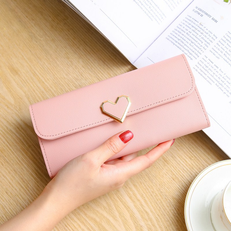 

2019 New Fashion Novelty Lightweight Trend Heart-shaped Wallet Long Multi-card Multi-color Mobile Phone Women's Wallet, Dark pink