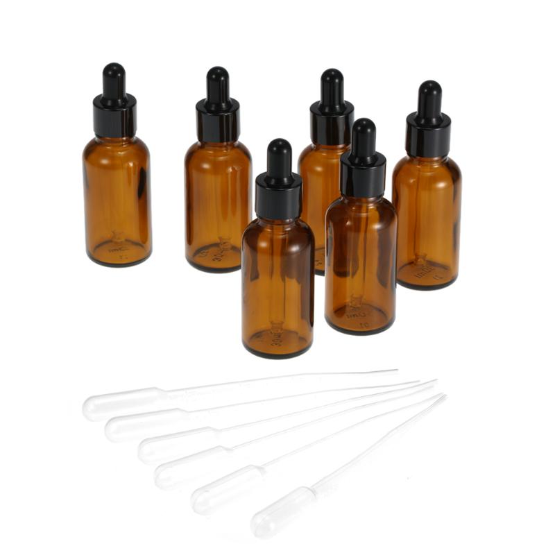 

6pcs 30ml Tawny Essential Oil Bottles Glass Dropper Bottle Jars Round Head Essential Oil Jars With Pipette