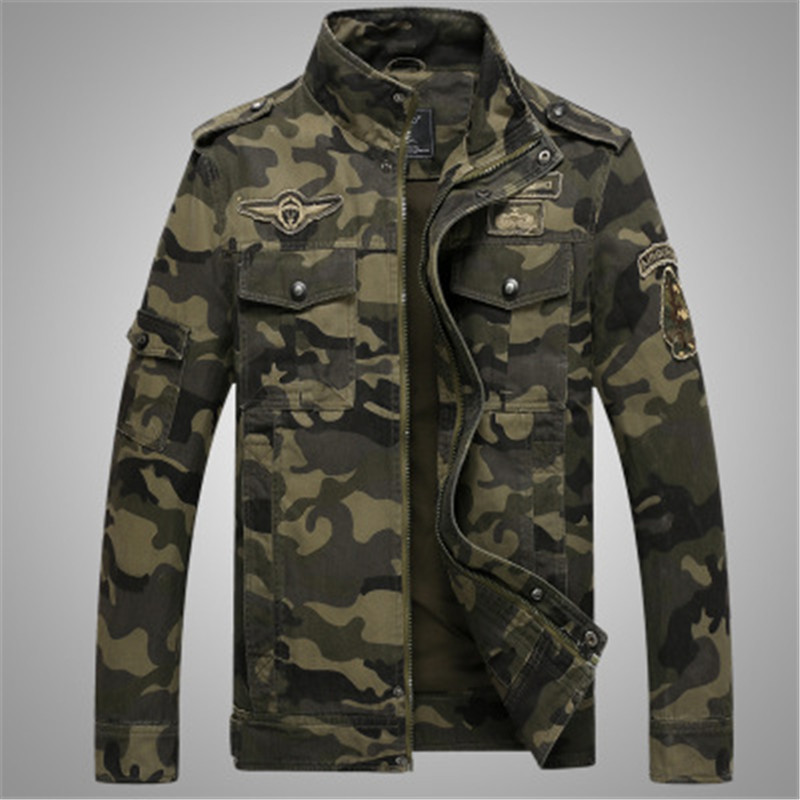 

Russia US Men Camouflage Print Jackets Autumn Winter Military Brave Army Stand Neck Youth Casual Outerwear Zipper Pockets, Green