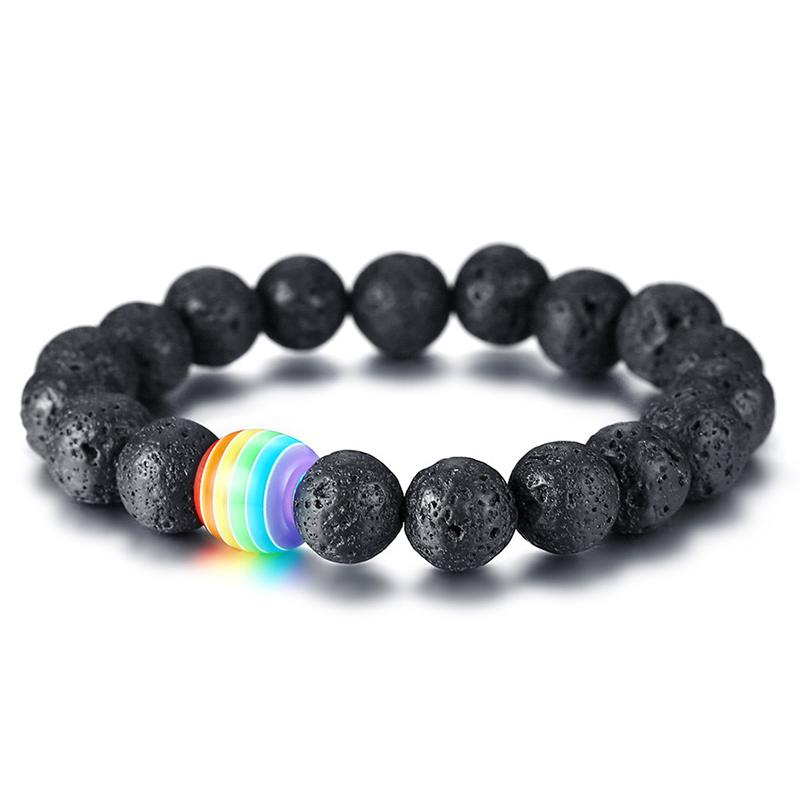 

New LGBT Rainbow Sign charm 10MM Beads bracelets For Men Women Gay Lesbian Pride Lava Rock Tiger eye Natural stone chains DIY Jewelry