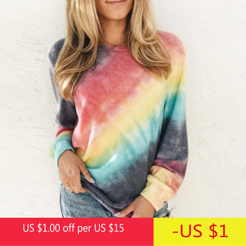 

Women T-shirt Rainbow Print Long Sleeve Casual 5XL Oversize New Spring Autumn T Shirts Female Loose Grey Blue Tops Plus Size 5XL, Gray