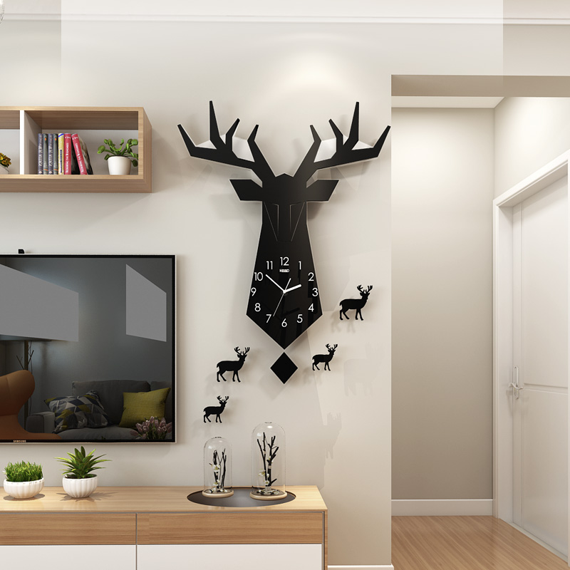 

NEW 3D Geometric Animal Deer Northern European Style Wall Clock Modern Design Living Room Fashion Clocks Wall Sticker Home Decor