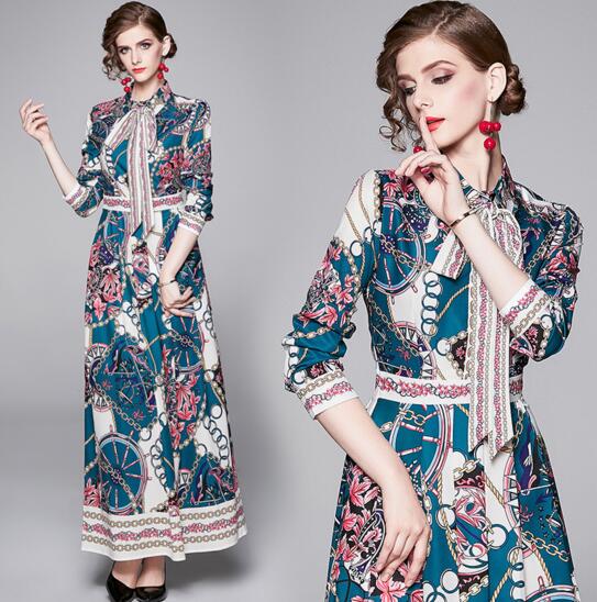 

Fall fashion wild waist slimming long-sleeved printed dress, As the picture