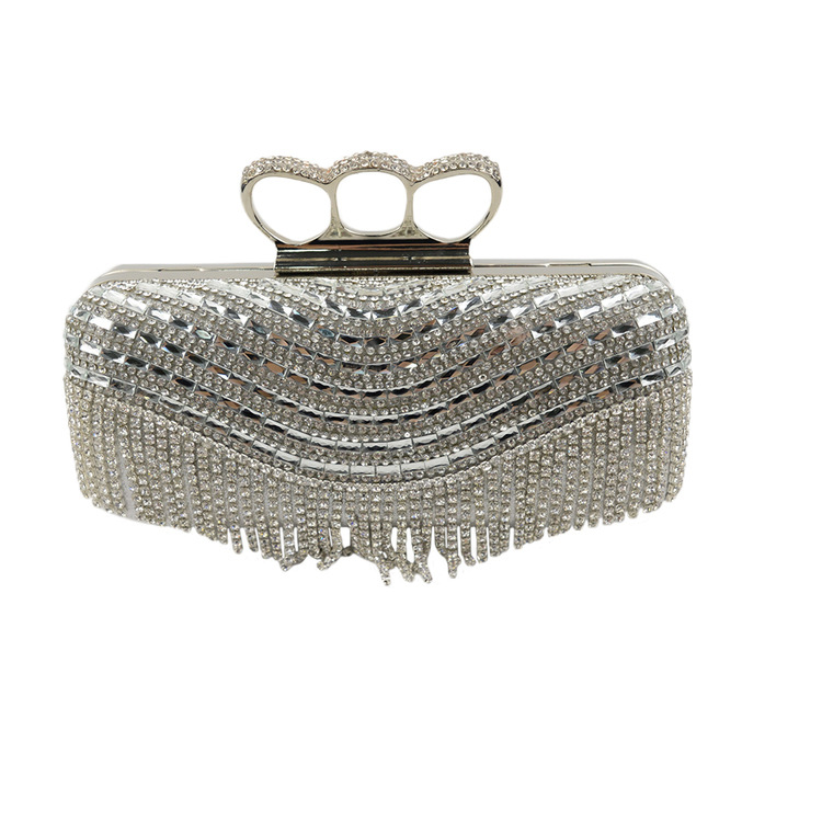 

women golden Diamond dinner bag female silver rhinestone tassel handbag ladies black banquet annual meeting ring clutches purse, Color same as pictur