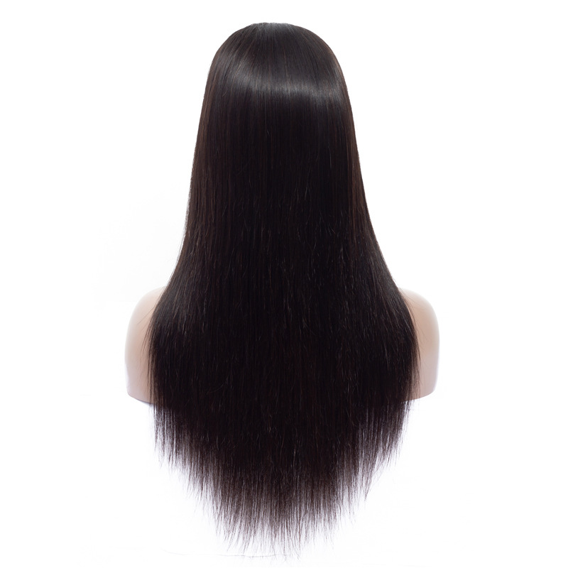 

Brazilian Human Hair Wigs Virgin Straight Hair Middle Part 4x4 Lace Front Wig with Bangs for Black Women 180% Density Glueless Natural Color