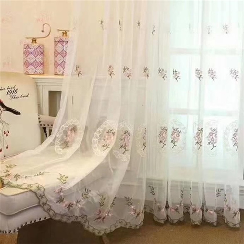 

White embroidered floral tulle curtains for bedroom European sheer curtains living room bedroom window Decoration, White tulle