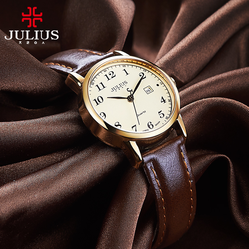

Top Julius Women's Watch Japan Quartz Hours Auto Date Fine Fashion Woman Clock Real Leather Strap Girl's Retro Birthday Gift Box V191217, Retro coffee