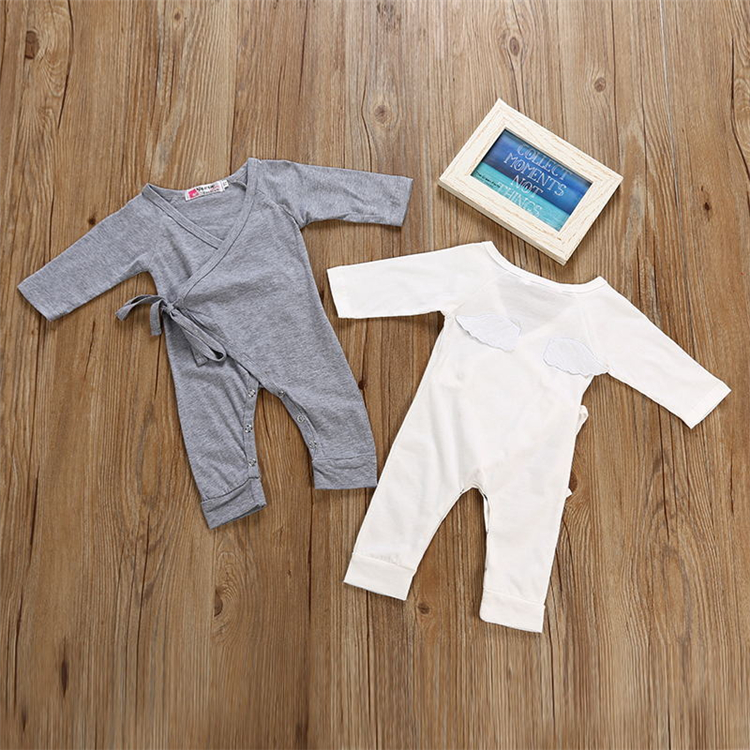 

2 colors New baby kid clothes baby girls boys Pure Cotton Wings for Home Casual Wear jumpsuits rompers baby crawling clothes DHL JY665, #01gray
