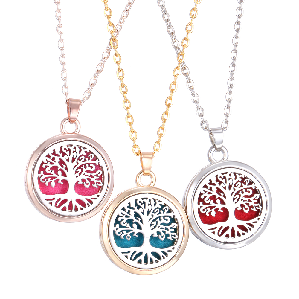 

Necklace Perfume Essential Oils Diffuser Necklace Silver Gold Tree of Life Locket Pendant Women Jewelry
