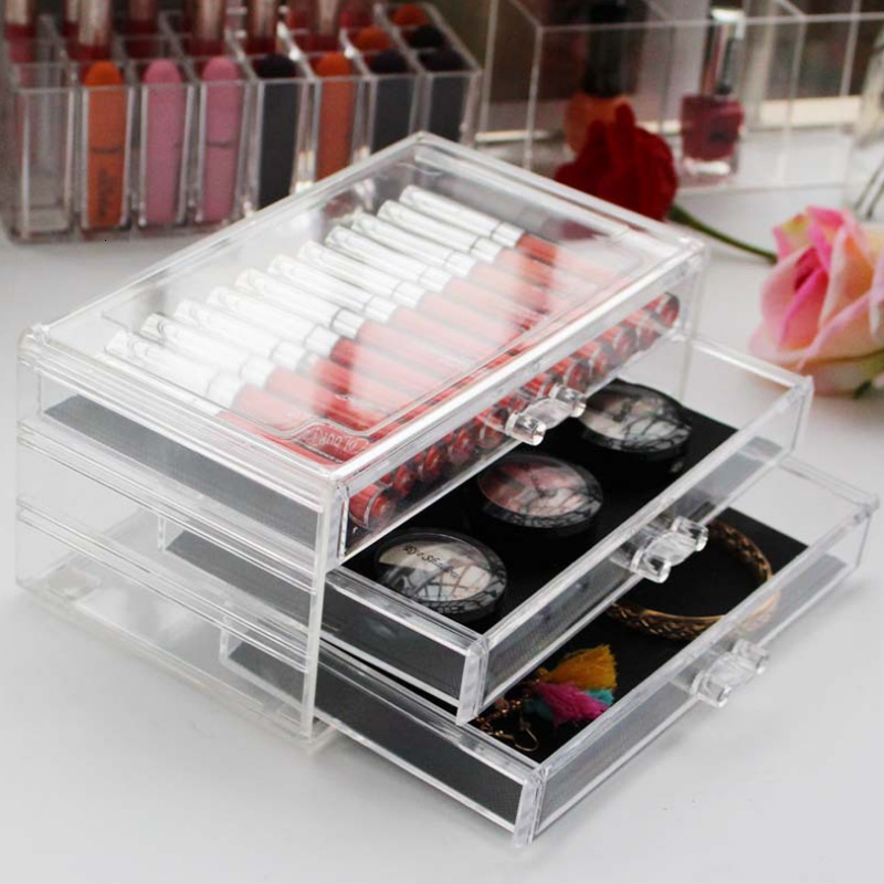 2019 Clear Acrylic Makeup Storage Box Drawers Case Lipstick