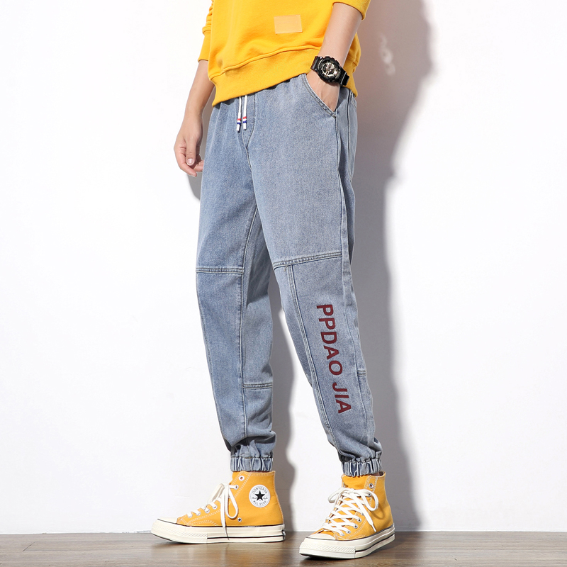 

5XL Men Jeans Pants Casual High Quality Denim Pants Men Vintage Casual 2019 Autumn Plus Size Print Denim Jeans, Black