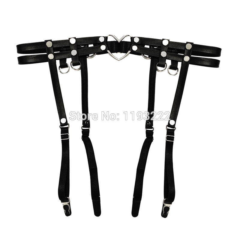 

Garters Girls Kawaii Handmade Outfit Spiked Heart Shaped Garter Belt With 4 Suspenders Double Strapped Leather Waist, Pink spiked