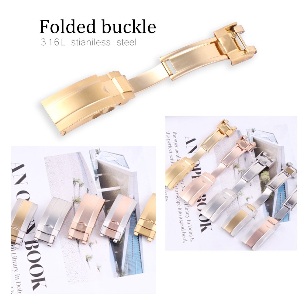 16mm New Silver Gold Rosegold Deployment Clasp for Silicone Rubber Watch Straps Fold Buckle for Submarine Watch + Tools