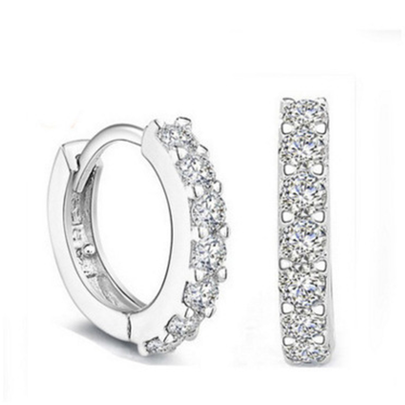 

Korean Women Earrings Silver 925 Mini Shiny Zircon Hoop Earring Beautiful White Gold Individual Boho Earrings Fashion Jewelry