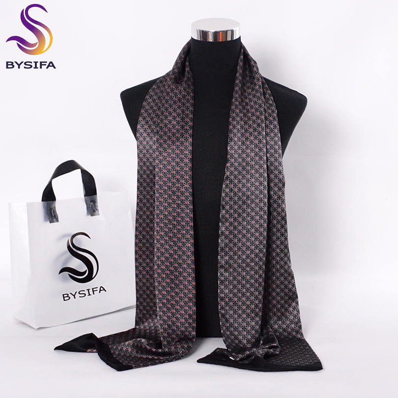 

luxury- [BYSIFA] Black Red Long Scarves For Men Fashion Accessories Male Pure Silk Scarf Cravat Winter Flowers Pattern Scarf 190*26cm