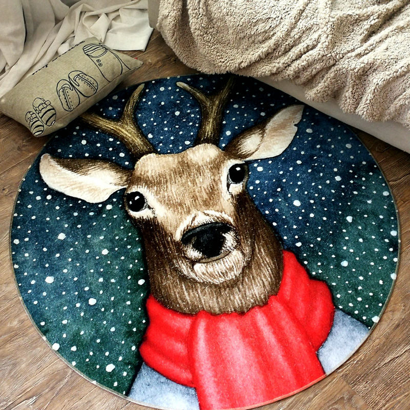 

3D Round Carpet Elk Print Soft Carpets Anti-slip Rugs Computer Chair Mat Floor Mat for Living Room Kids Crawling Rug Home Decor, Color4