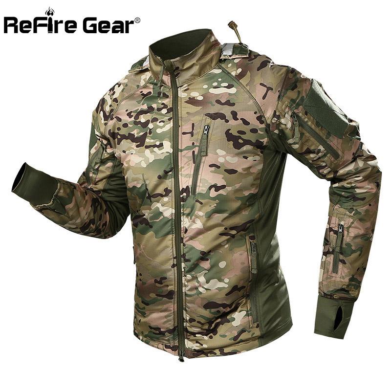 

Refire Gear Waterproof Tactical Jacket Men Spring Camouflage Combat Jackets Army Warm Windbreaker Anti-Skid Hooded Coat, Cp