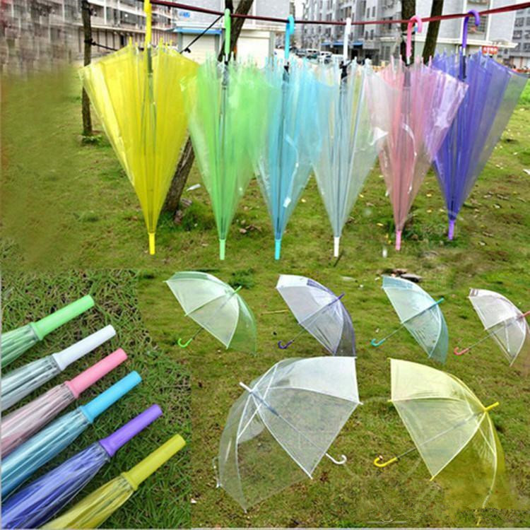 

50PCS Fedex DHL Free shipping Transparent Umbrellas Clear PVC Umbrellas Long Handle Umbrella Rainproof 6 Colors, Mixed color