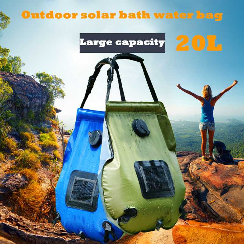 

20L Outdoor Solar Shower Bath Bag Portable Camping Hot Water Bottle Field Bathing Water Storage Bag, Black