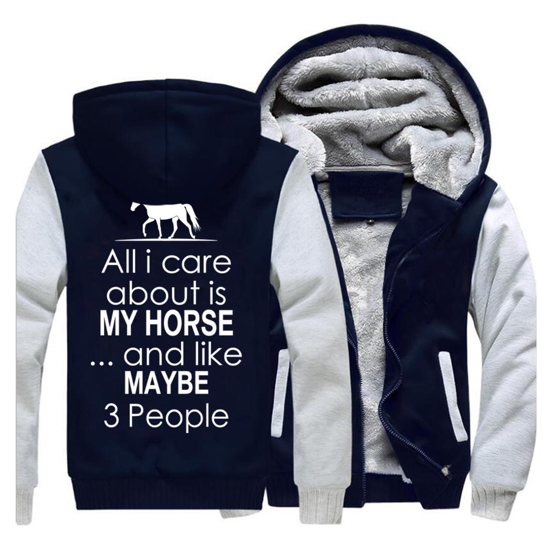 

All I Care About Is My Horse And Like May Be 3 People Print Hoodies Sweatshirt 2019 Winter Bodywarmer Fashion Zipper Streetwear, Black 5