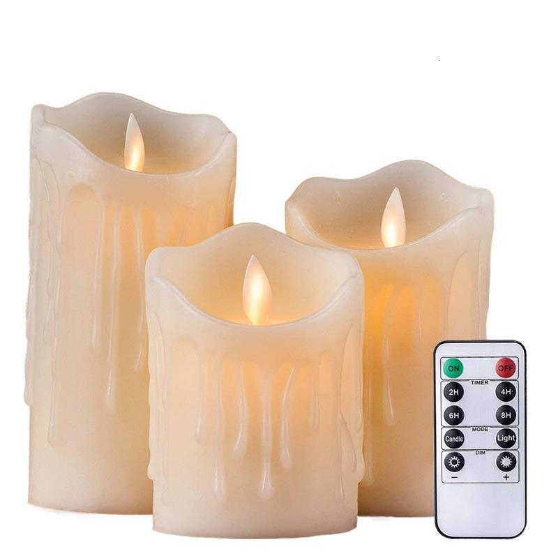 Set Of 3 Flickering Flameless Pillar LED Candle Remote Controlled Timer ...