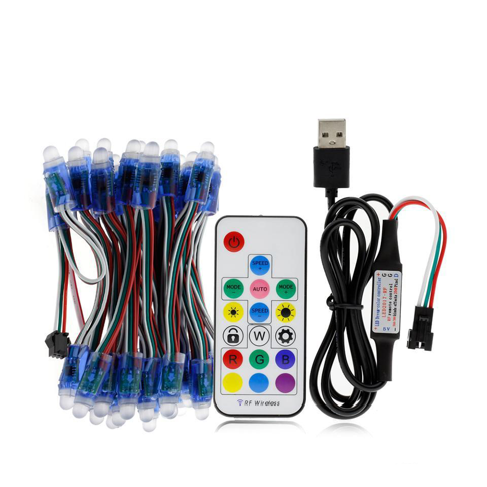 

RGB LED Module IP68 Waterproof DC5V Full Color LED Pixel Module String Point Lights 50Pixels/Piece with 17key Controller